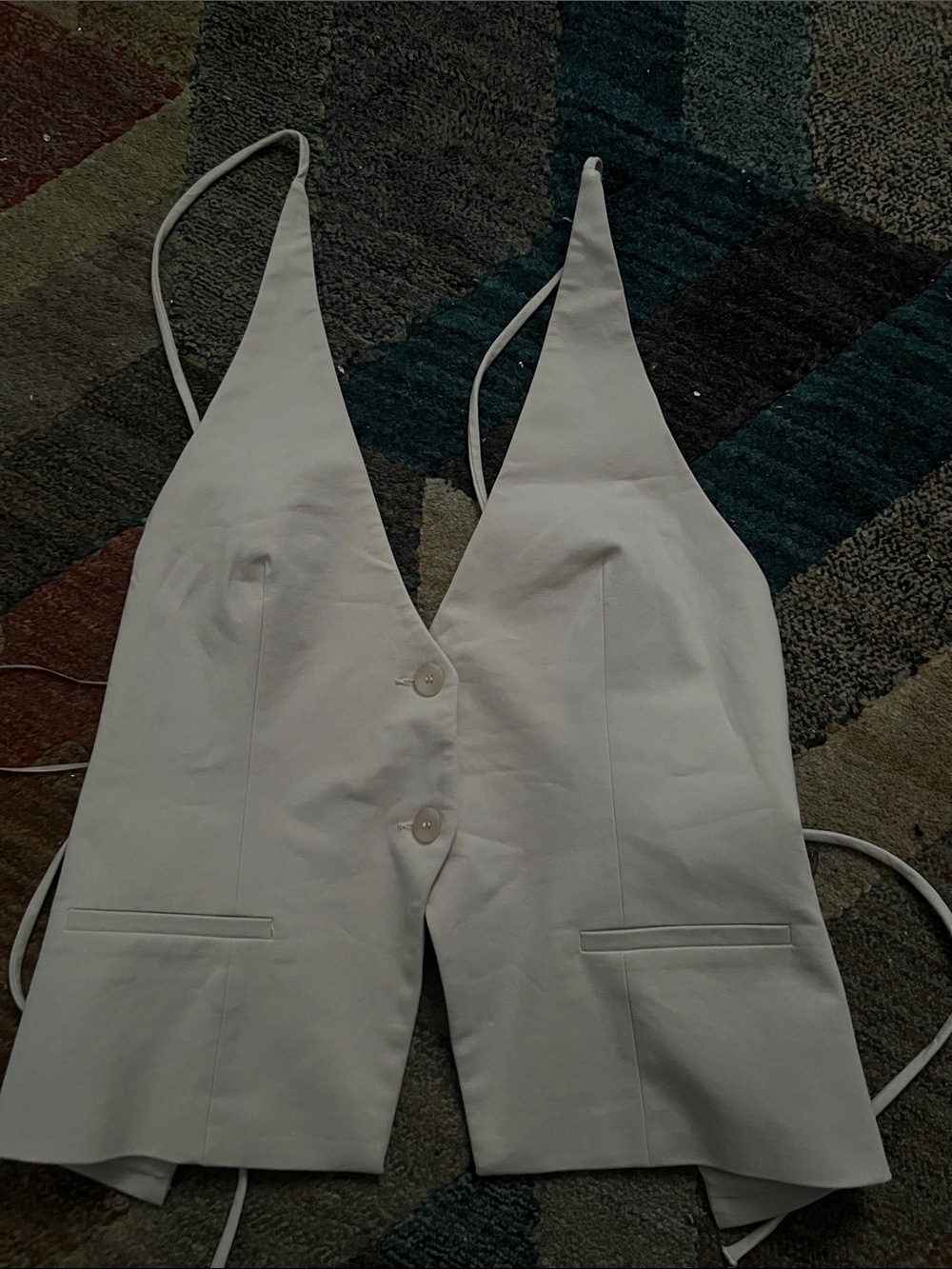Beige Deep V-Neck Button Front Vest